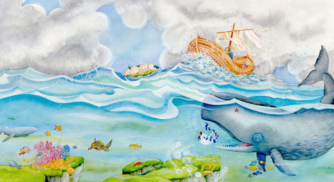 Illustration Melanie Brockamp Bibel Meer Wal Jonas Fische Schiff Unwetter