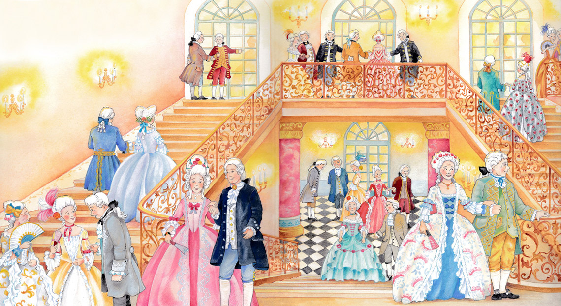 Illustration Melanie Brockamp Prinzessinnen Barock Schloss Schlosstreppe Empfang